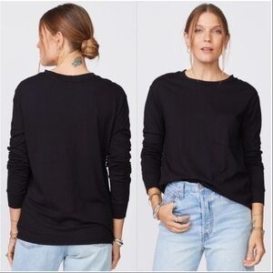Monrow Womens Long Sleeve Ex-Boyfriend Pocket Crew in Black